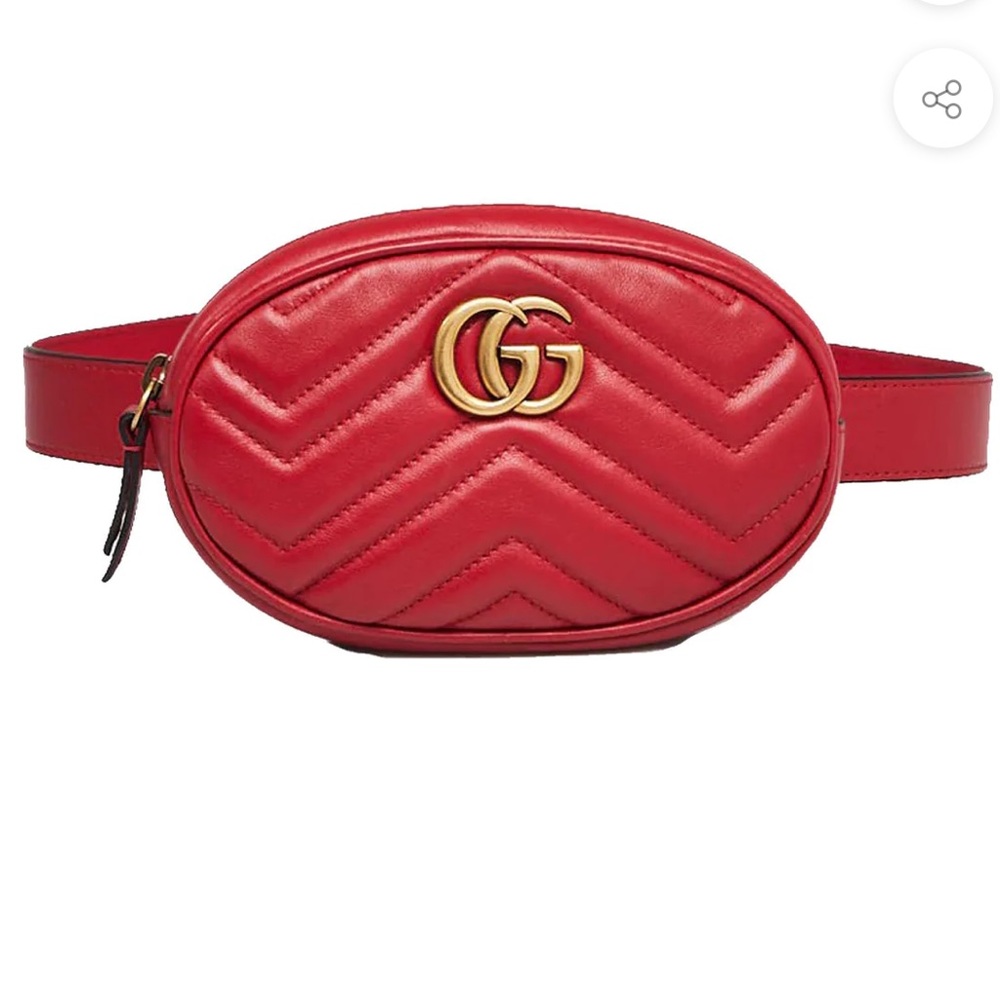💯% Auth Gucci MARMONT 2.0 WOMEN'S RED MATELASSE LEATHER BELT BAG 🌹❣️💋 85cm